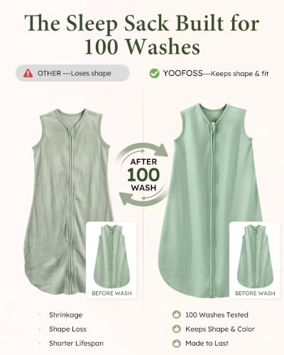 Yoofoss Baby Sleep Sack 24-36 Months - Organic Cotton, 0.5 TOG, Banana & Green, XX-Large