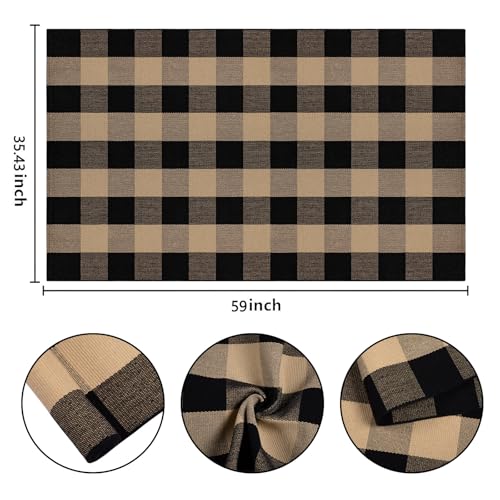 Khaki Black Buffalo Plaid Outdoor Rug 3'x5' Farmhouse Door Mat - Washable, Durable Welcome Mat