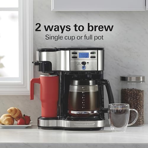 Hamilton Beach 2-Way Coffee Maker with 12-Cup Pot & Single-Serve - Black/Stainless Steel