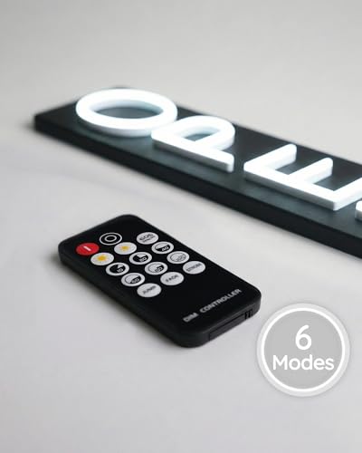 HiNeon White Vertical Open Sign - 28x7 Inch LED Business Sign with Remote, 6 Modes