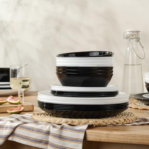 Black 24-Piece Glass Dinnerware Set for 8 - Plates & Bowls, Service for 8