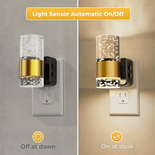 L LOHAS LED Night Light Wall Plug with Dusk-to-Dawn Sensor & 3 CCT, Gold Ring - 2 Pack