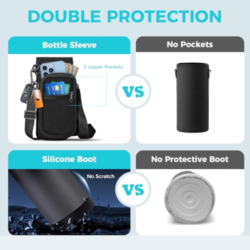 VICKNIY Indigo Black 40oz Insulated Water Bottle with Accessories – Keep Cold 48H Hot 24H, BPA-Free Stainless Steel, Paracord Handle, Carry Bag & Straw/Lid Options