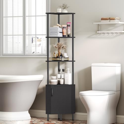 HOOBRO Black Corner Shelf Cabinet with LED Light, 5-Tier Industrial Storage