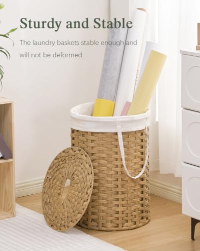 SETVSON Natural 72L Laundry Hamper with Lid and Handles, Wicker Basket