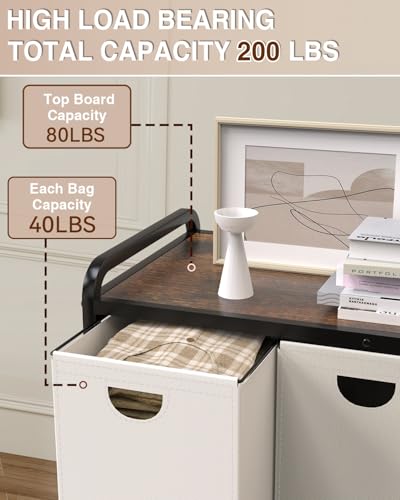 Laundry Sorter with 3 Removable Bags and Wooden Shelf - Black, Gray, White, 180L