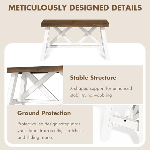 Wnutrees 30-inch White Farmhouse Solid Wood Entryway Bench, Rustic Style