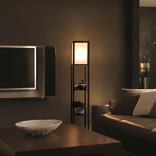Brightech Maxwell Black Floor Shelf Lamp with LED Bulb, Corner Display & Smart Compatibility