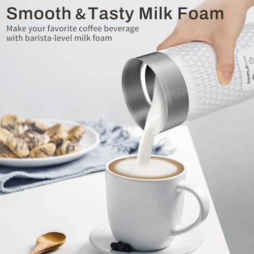 SIMPLETASTE Milk Frother 4-in-1 Electric Steamer - Blizzard White