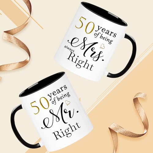 50 Year Anniversary Coffee Mugs Set of 2 for Couple Her & Him - WOSIWULA