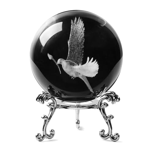 Pigeon 3D Inner Carving Crystal Ball Paperweight with Silver Stand – Keepsake for Christmas & Anniversary