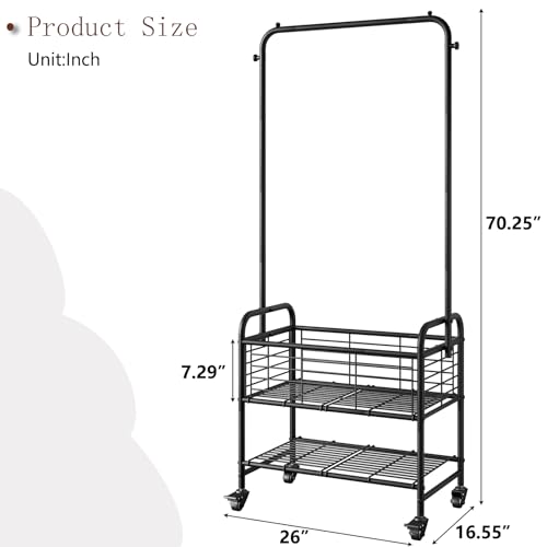 Laundry Cart with Wheels and Hanging Rack - Black, 1 Bag
