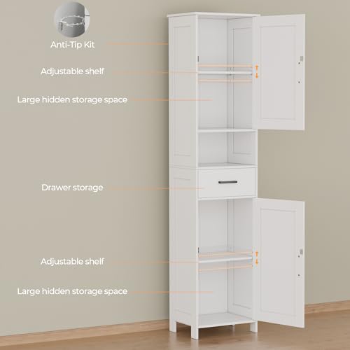 Homhedy 67-Inch Tall Bathroom Storage Cabinet with Barn Doors, Drawer, White - Reversible Door