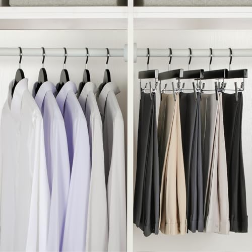 TOPIA HANGER Black Wooden Pants & Skirt Hangers with Clips - 20 Pack