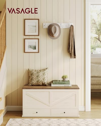 Rustic White and Honey Brown Storage Chest with 2 Fabric Drawers - 39.4"W x 19.9"H