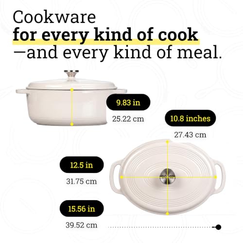 Lodge 7 Quart Enameled Cast Iron Oval Dutch Oven with Lid - Oyster White