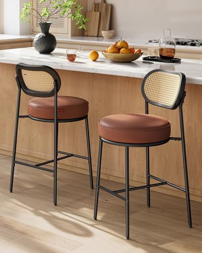 VASAGLE Counter Height Bar Stools Set of 2, PU Leather, 25.1-Inch