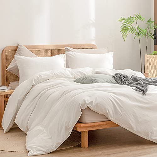 BESTOUCH Oversized King Cotton Duvet Cover Set Off White Linen Feel 120"x98"