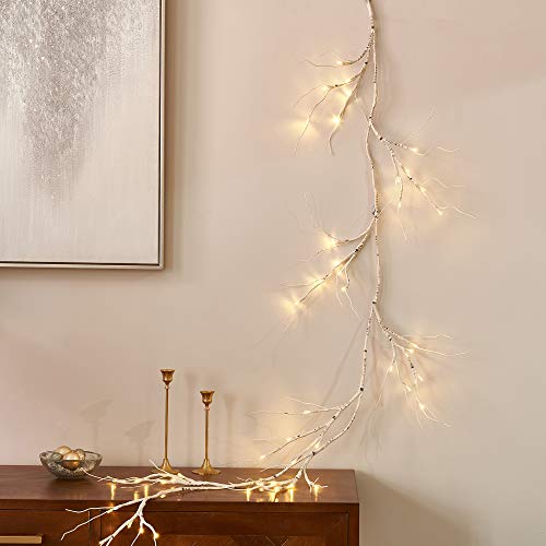 Lighted Birch Garland 6ft with 48 LED Battery-Operated Lights, Timer