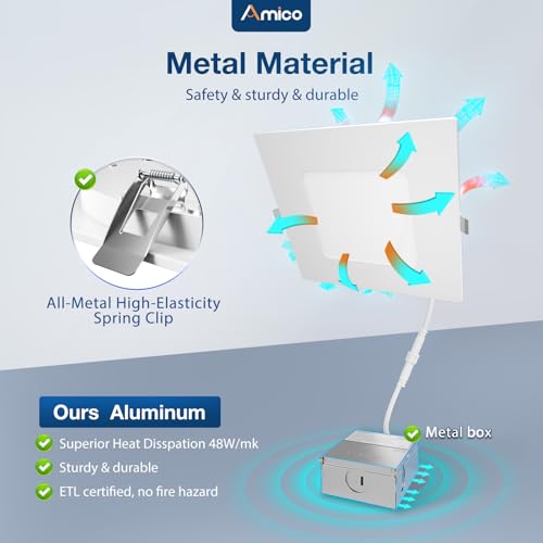 12 Pack 6 Inch Square LED Recessed Ceiling Lights - Ultra-Thin 5CCT