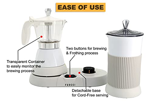 Electric Moka Pot with Milk Frother - 3-Cup Espresso Maker for Cappuccinos & Lattes