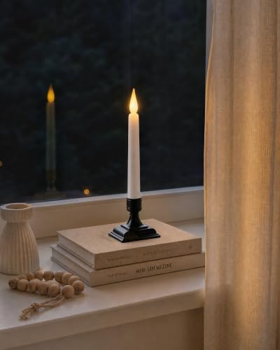 Meigic Black 6-Piece 8-Inch Dusk-to-Dawn Flameless Window Candles with Holders
