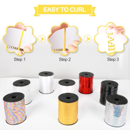 Gold Glitter Curling Ribbon, 500 Yard Curly Ribbon for Gift Wrapping, Curling Balloon String Roll Ribbons for Balloons, Gifts Ribbons for Valentine's Day Wedding Christmas Birthday Party Decorations