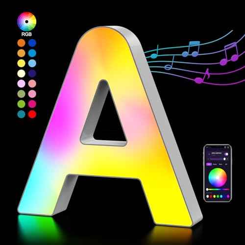 Light Up Letters USB Powered, LED Marquee Letters Lights Color Changing Name Sign, Gifts for Girls Women Party Birthday Decorations, APP Control, Night Light Christmas Valentine Wall Table Decor - A