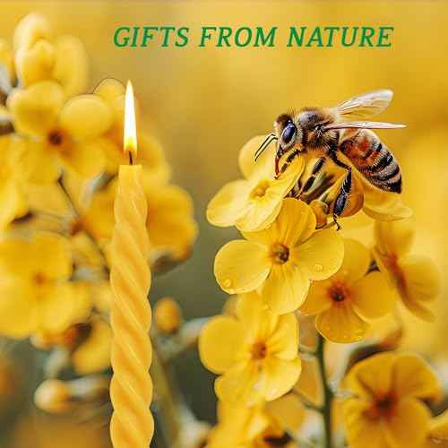 Beeswax Taper Candles, 7.3 inch Spiral Bees Wax Candlestick 4 Packs, Unscented Dripless and Smokeless, 4-5 Hours Long Burning for Home Decorations, Party, Dinner, Christmas
