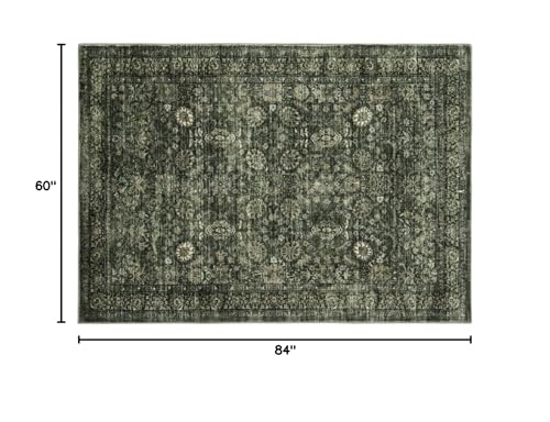Morebes Dark Green 5x7 Washable Area Rug - Vintage Boho Non-Slip Non-Shedding
