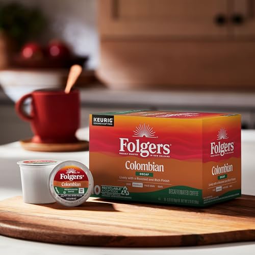 Folgers Colombian Decaf Coffee K-Cup Pods - Medium Roast, 6 Pack of 10 (60 Count)