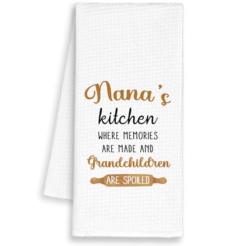 Spoiled Nana Kitchen Towels - Grandma Gifts for Mother's Day, Christmas, Rustic Farmhouse Decor, 16x24in Hand Towels