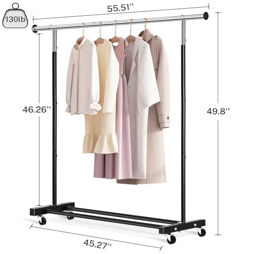 VICERII Black Heavy Duty Rolling Clothes Rack 55.5 Inch with Shelf & Wheels