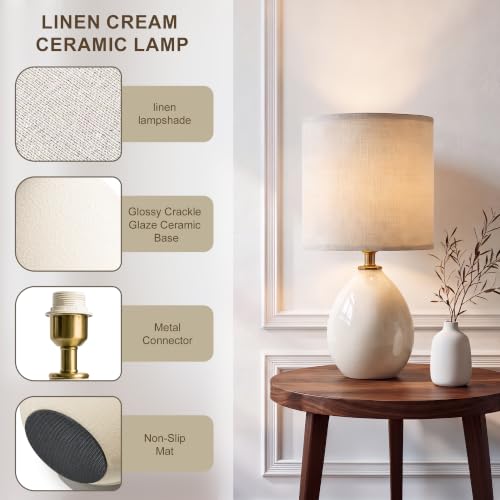 Dawnwake Cream 17.7" Ceramic Table Lamps Set of 2 for Living Room & Bedroom