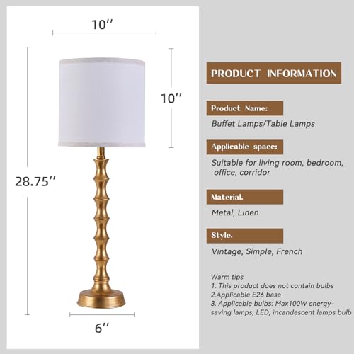 White 28.75-inch Buffet Table Lamps Set of 2 with Gold Bamboo-Inspired Base