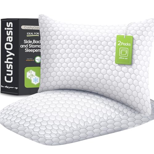 Cooling Queen Size Pillow Set of 2 - Gray Memory Foam with Adjustable Firmness