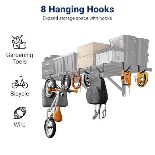 FLEXIMOUNTS 2 Pack 2x4ft Garage Wall Shelving Heavy Duty Steel with 8 Hooks