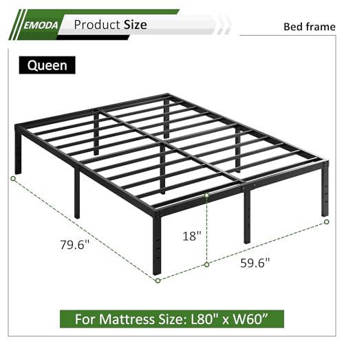 EMODA Queen Bed Frame 18 Inch Tall Heavy Duty Metal Platform with Storage