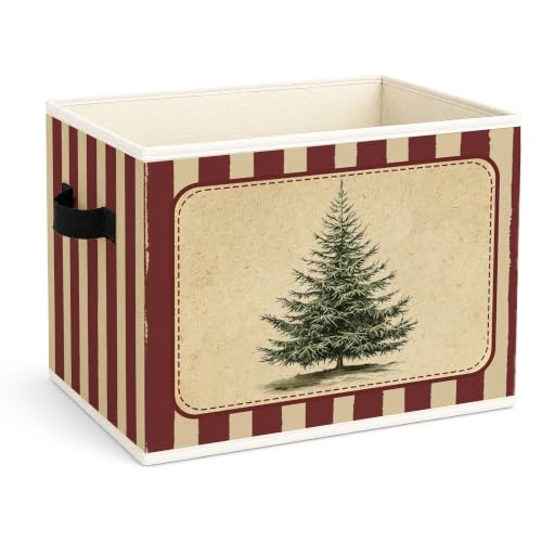 Zewepri Vintage Christmas Tree Stripe Storage Bin - Foldable Fabric Organizer