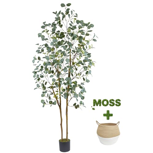 7ft Artificial Eucalyptus Tree with Basket - Realistic Faux Plant for Indoor & Outdoor Decor