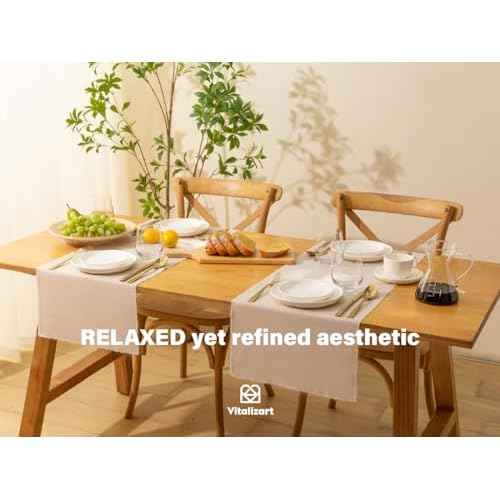 Vitalizart Table Runner 14 x 36 Inches Long Tan Cotton Linen Table Runners for Rustic Home Decorations Dining Room Wedding Decor Reception Bridal Shower Thanksgiving Christmas