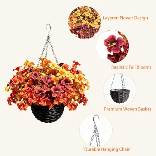 2 Pack Artificial Fall Hanging Flowers for Outdoor Decor - Petunias, UV Resistant