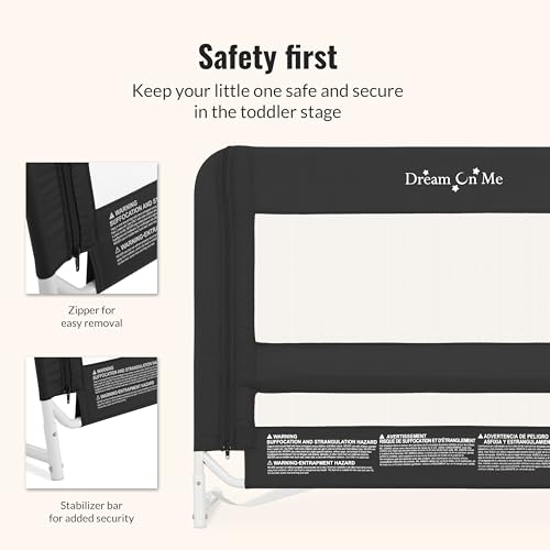 Dream On Me Mesh Toddler Bed Safety Guard Rail - Black / Modern
