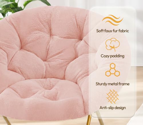 Alpen Pink Cozy Saucer Chair - Padded Round Moon Lounge for Bedroom & Living Room