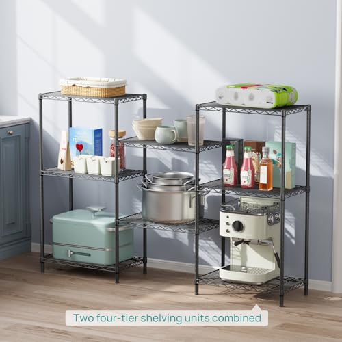 Adjustable Metal Shelving Unit - 4 Tiers Black Wire Storage Rack 14"D x 24"W x 48"H