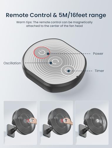 Grey Frame 12-Inch Wall-Mounted Oscillating Fan with Remote & Timer