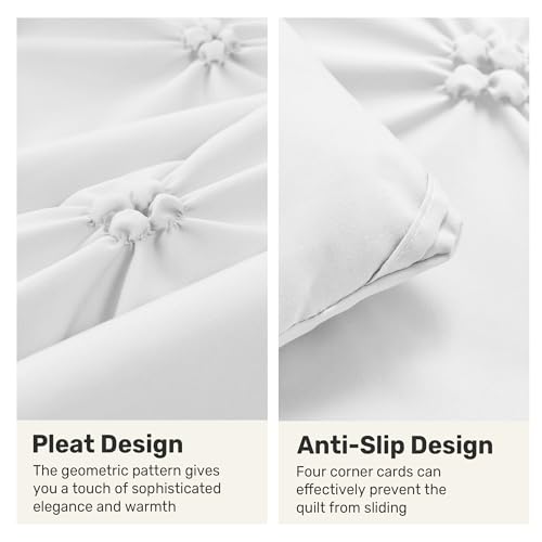 King Size White Comforter Set - Ultra Soft Boho Pintuck Bedding 3 Pieces - All Seasons Variation 01 White King 104x92
