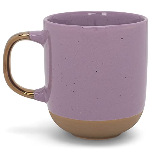 Elanze Speckled 16oz Ceramic Mugs with Metallic Purple Handle – Set of 4