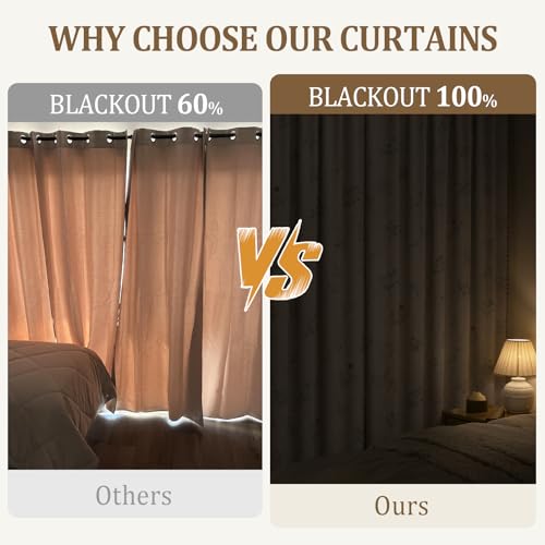Blackout Floral Curtains - Linen Texture, 84 Inch, 2 Panels - Vintage Boho Farmhouse Style