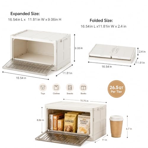 YKMH 106QT Stackable Storage Bins with Lid, 4-Tier Collapsible Closet Organizer
